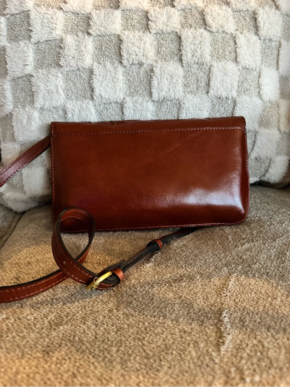 Patricia Nash Embossed Floral Leather Crossbody in Chestnut Brown